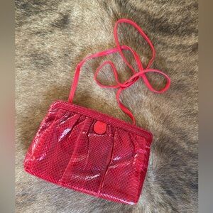 Vintage Faux Snakeskin Purse, Bright Red, Crossbody, Clutch, Small